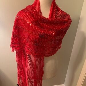 Cejon red sequined shawl sheer wrap, one size